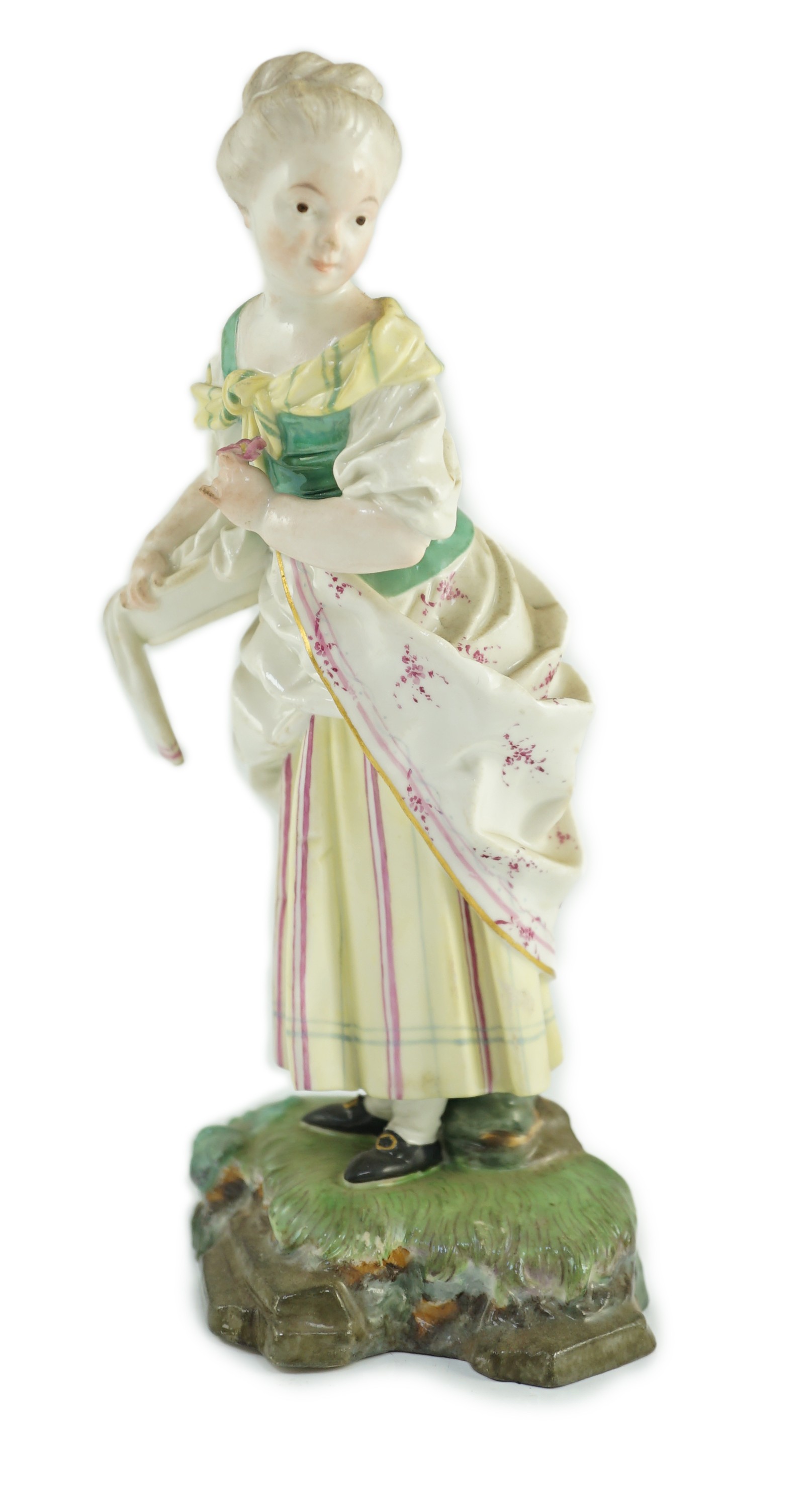 A Höchst figure of a flower posy girl, c.1770-1775, modelled by J.P. Melchior, 18cm high, Provenance - purchased from Winifred Williams, Eastbourne/London before 1970.